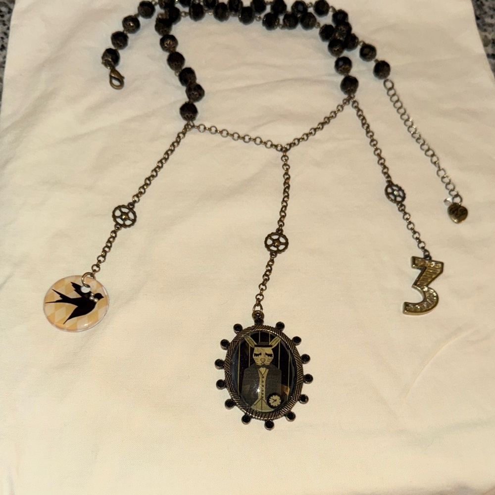 Vintage Betsy Johnson Beaded long Necklace with Charms